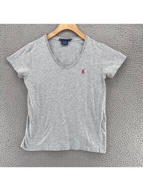 Ralph Lauren Sport Top Womens Small Gray Heather Tee Short Sleeve V Neck Golf